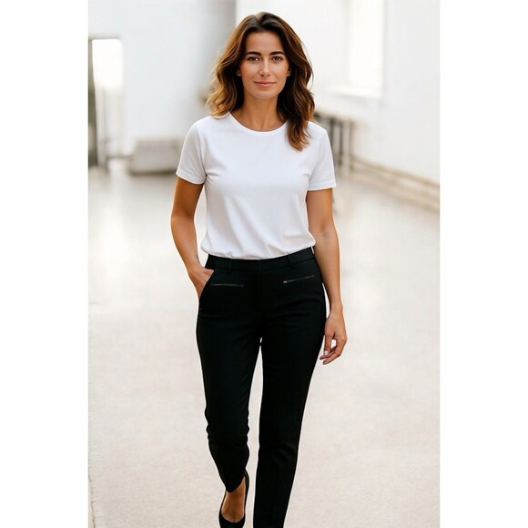 J Crew Minnie Pants Womens 8 Black Mid Rise Straight Leg Workwear Office Wool - Picture 2 of 16